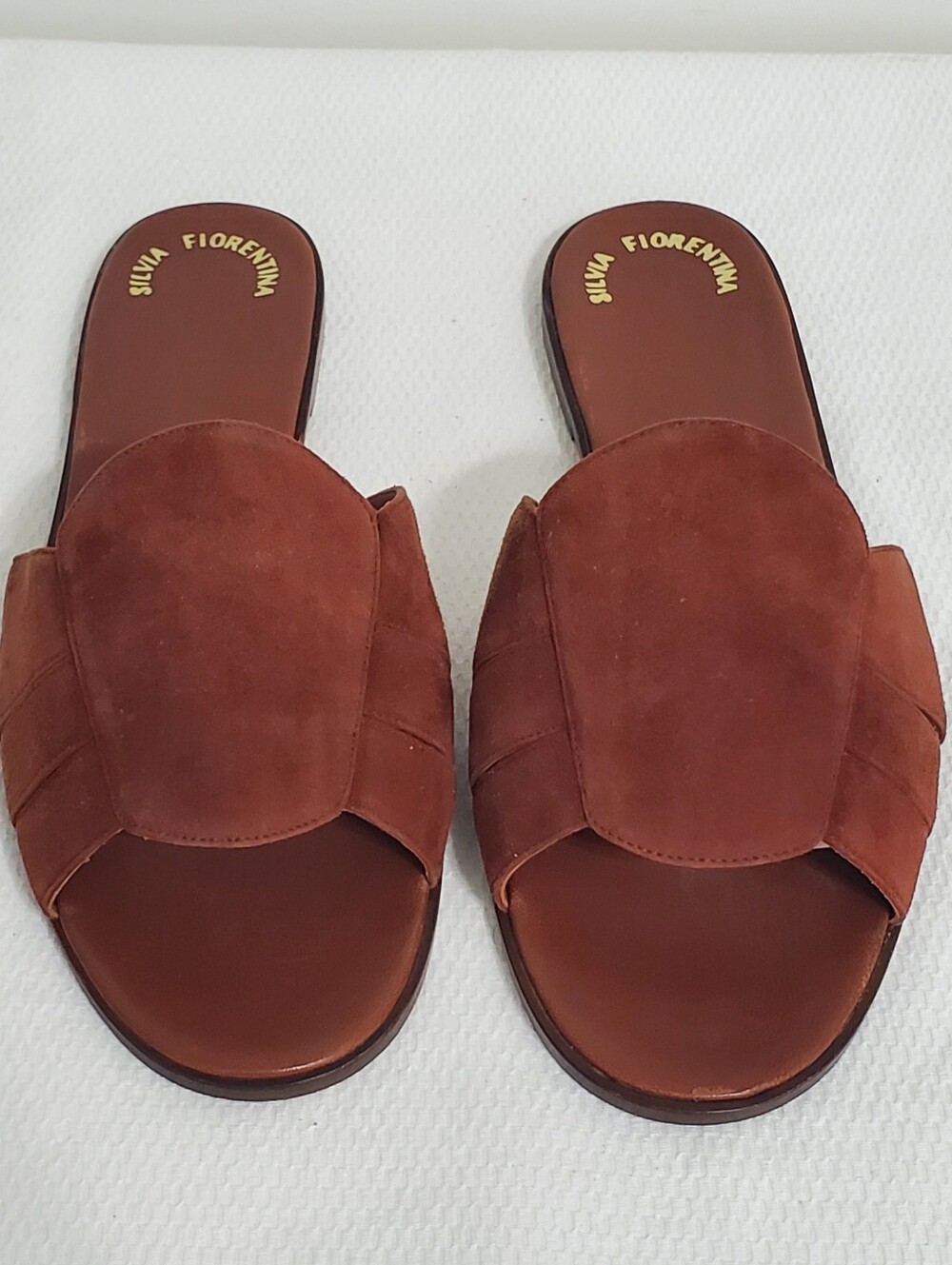 Silvia Florentina Brown Suede Wide Strap Slide Sandal Size 9